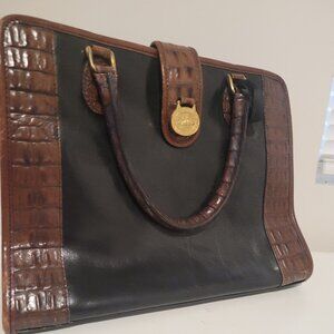 BRAHMIN Ladies Brown Black Leather Hand Bag Purse Gold Hardware
